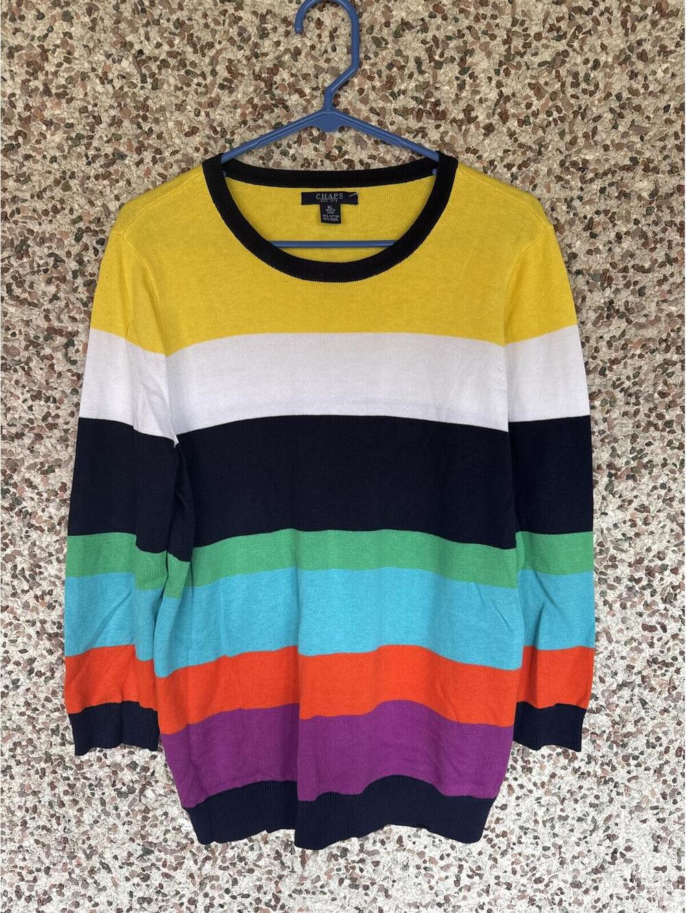Chaps XL Rainbow Striped Sweater Cotton Modal Colorblock Lightweight Top